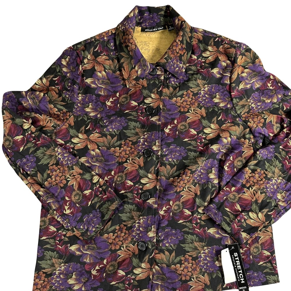 VTG Briggs New York Womens Floral Blazer/Jacket Purple Gold Black Large